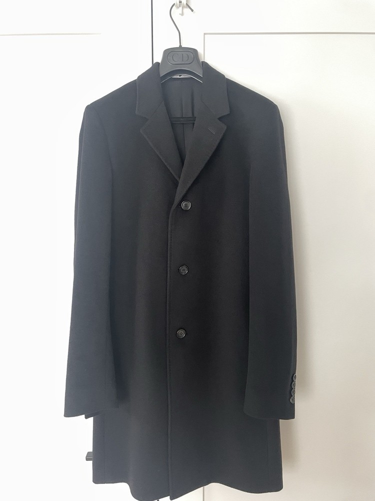 Dior Homme 100% Cashmere Coat Black Size 44 Made in Italy Classic Overcoat
