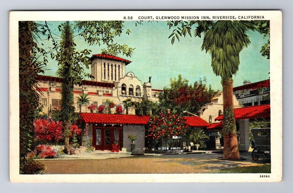 Riverside CA-California, Glenwood Mission Inn, Court, Vintage Souvenir Postcard