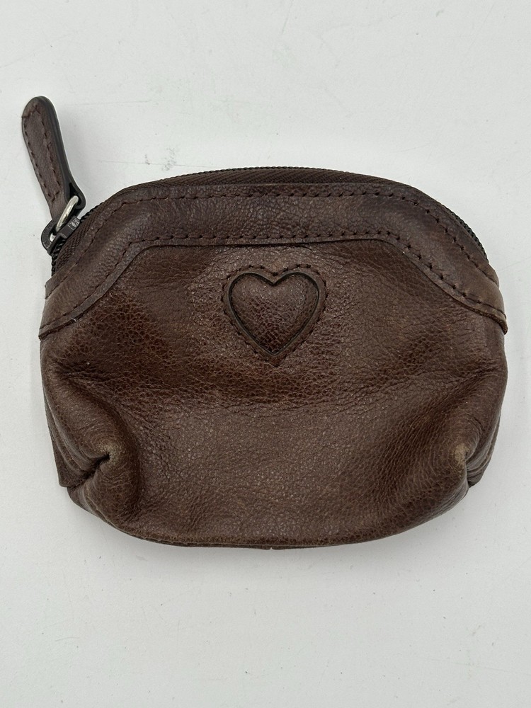 BRIGHTON Heart Brown Leather Small Coin zip purse wallet