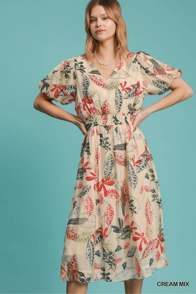 NWT Umgee Abstract Floral V-Neck Midi Dress Size Medium