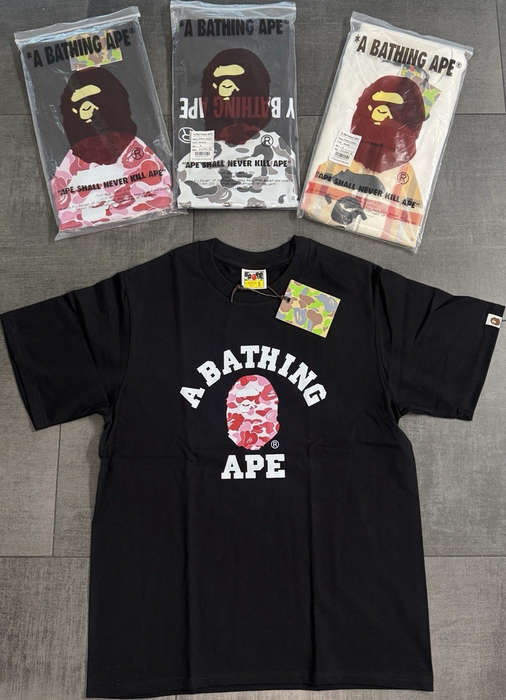A Bathing Ape College Tee Black Ape Head Logo Graphic Crewneck T-Shirt S
