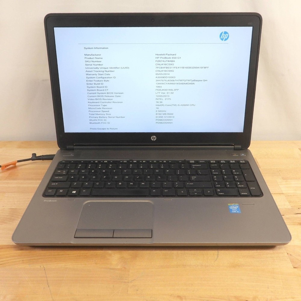 HP ProBook 650 G1 15.6in i5-4200M 2.5GHz 8GB No Drive, OS Grade B