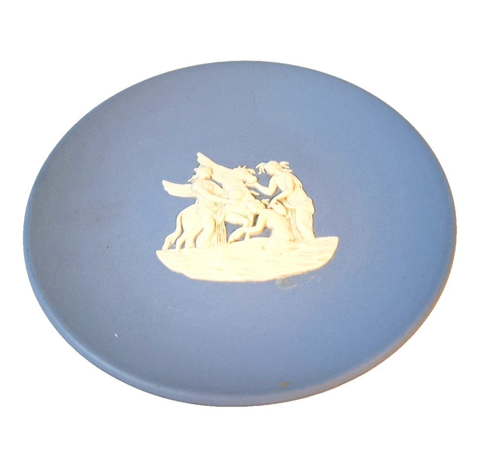 Vintage Wedgwood Blue Jasperware Small Plate Trinket Dish Pegasus 4.5”