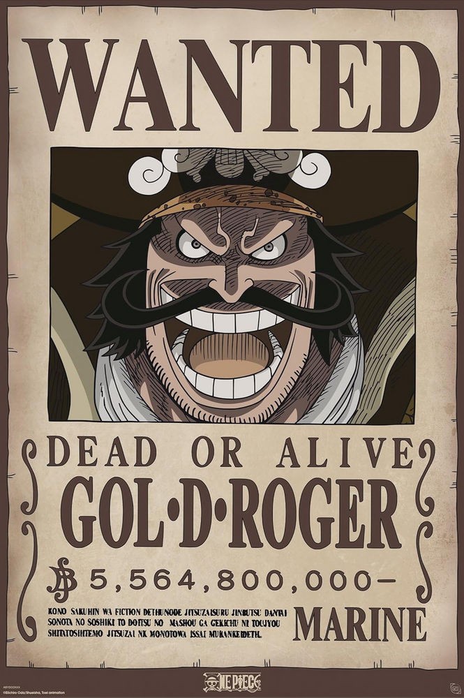 Poster Studio B - One Piece Wanted Gol D Roger Anime Luffy 24x36