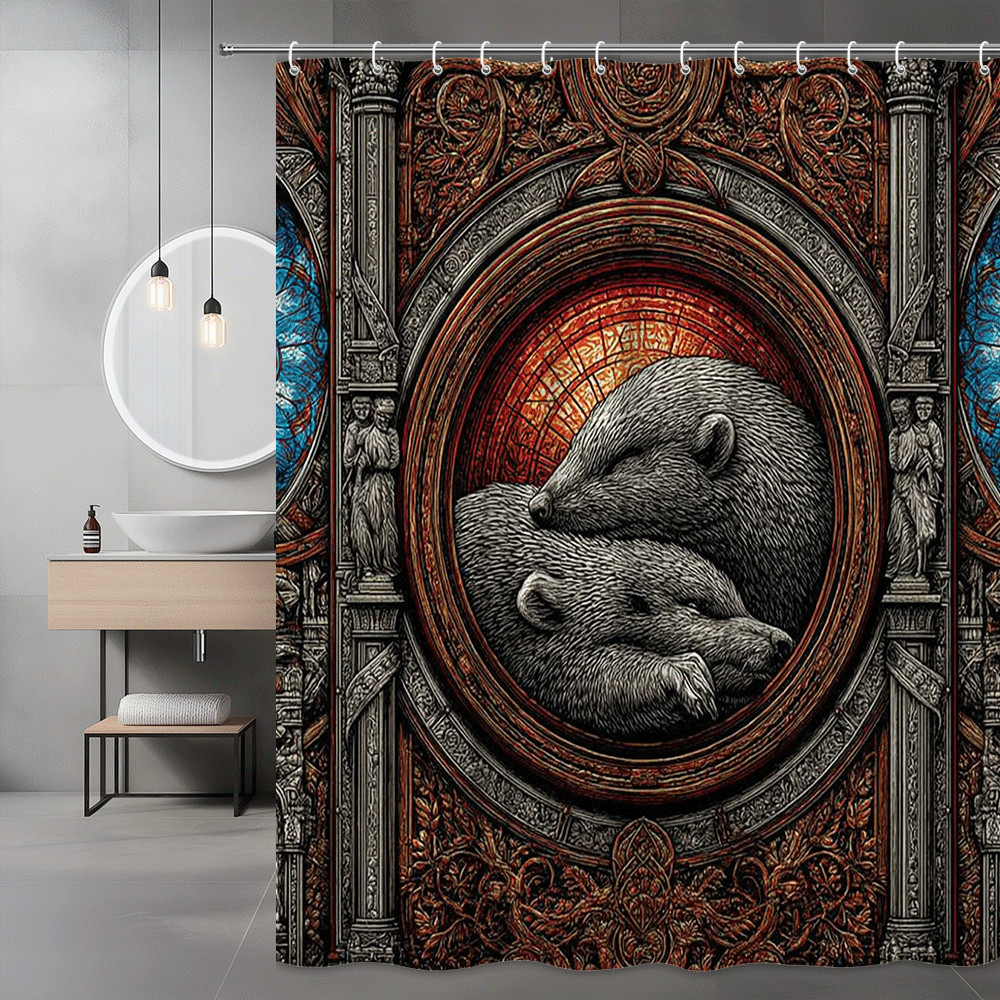 Gothic Bear Shower Curtain Stained Glass Style Animal Print
