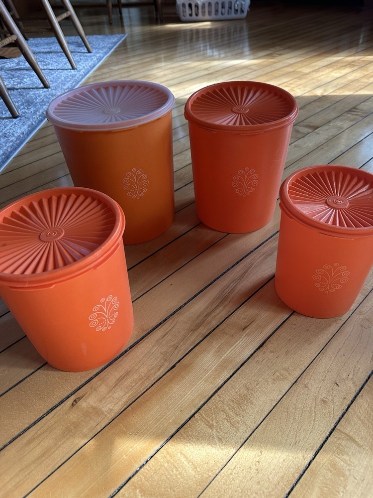 VTG Nesting Tupperware Servalier Orange Canisters 4 Piece Set with Lids  1970s