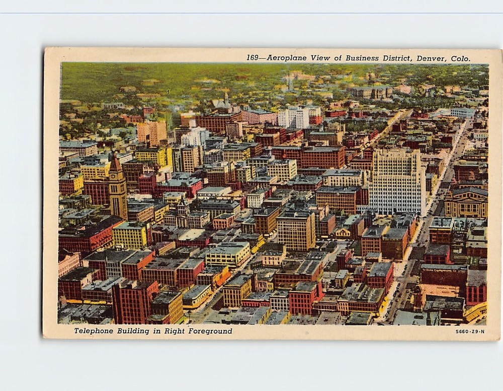 Postcard Aerial View Business District Denver Colorado USA North America