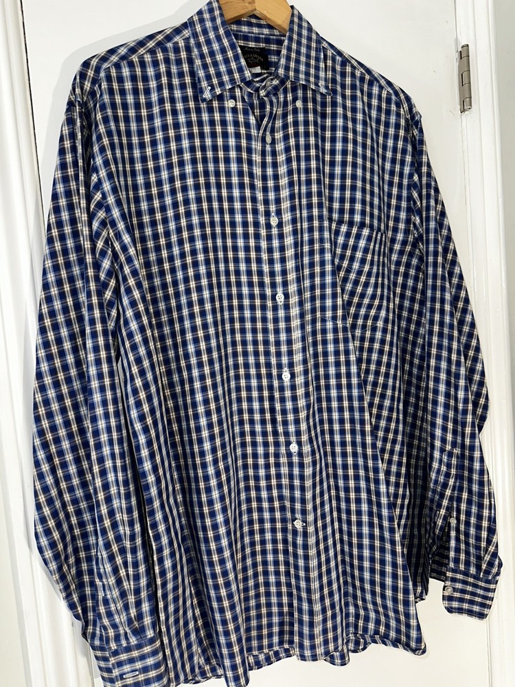 Paul & Shark Yachting Shirt Mens Large Check Blue Brown Button Made in Italy
