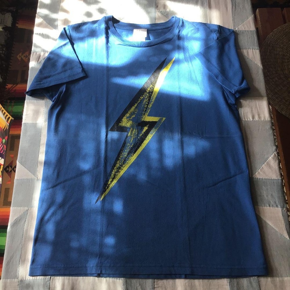 Vintage Lightning Bolt Print Surf T-Shirt Blue Size M 2000s