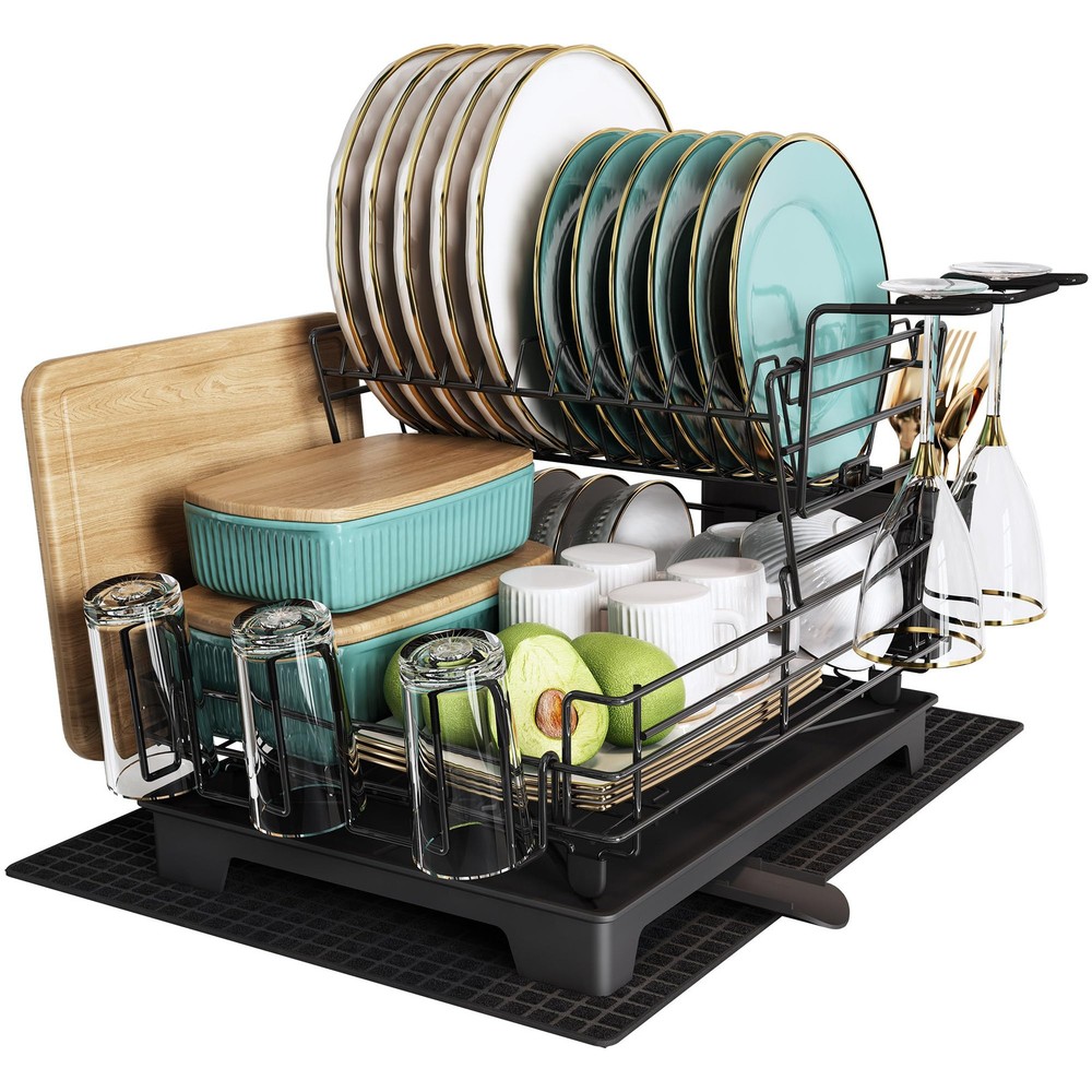 Stainless Steel 2-Tier Dish Drying Rack for Kitchen Countertop