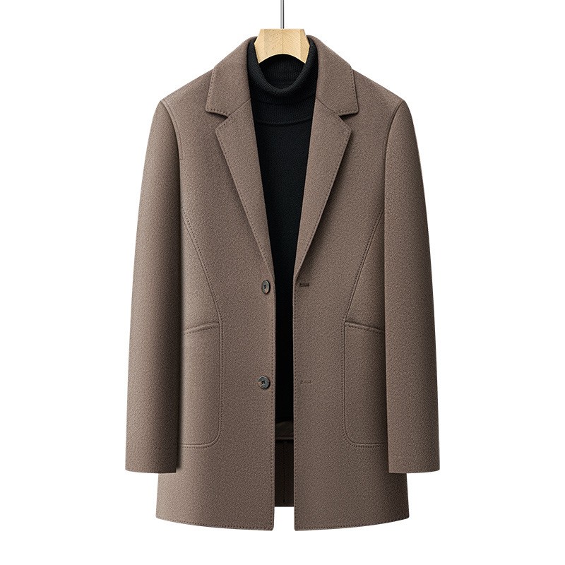 Mens Winter Button Wool Coat Business Casual Suit Collar Goose Down Liner Jacket