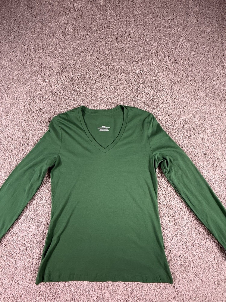 Fanatics Women’s Medium Long Sleeve T Shirt Green V Neck 100% Cotton