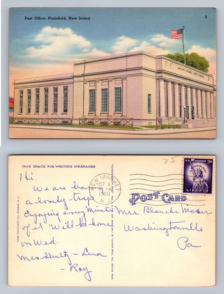 Plainfield, NJ-New Jersey, US Post Office Building c1960 View Vintage Postcard