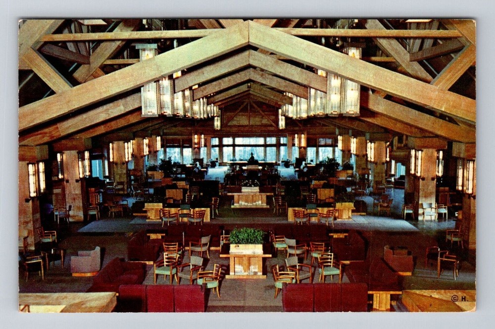 Yellowstone National Park, Canyon Hotel Lounge, Vintage Souvenir Postcard