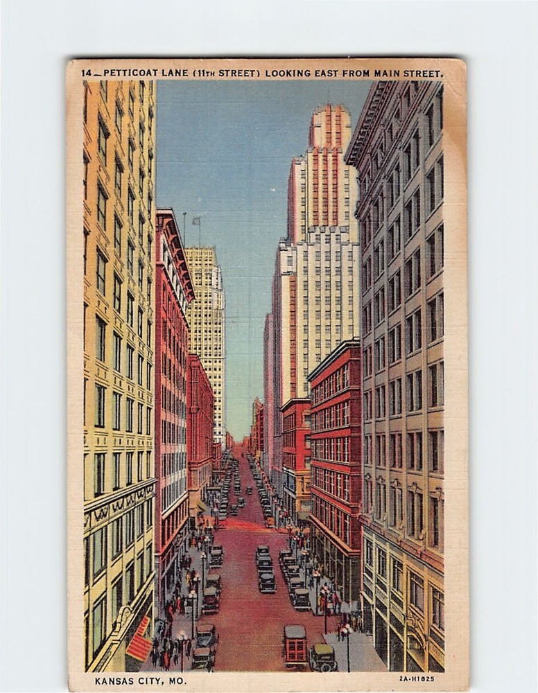 Postcard Petticoat Lane Looking East From Main Street Kansas City Missouri USA