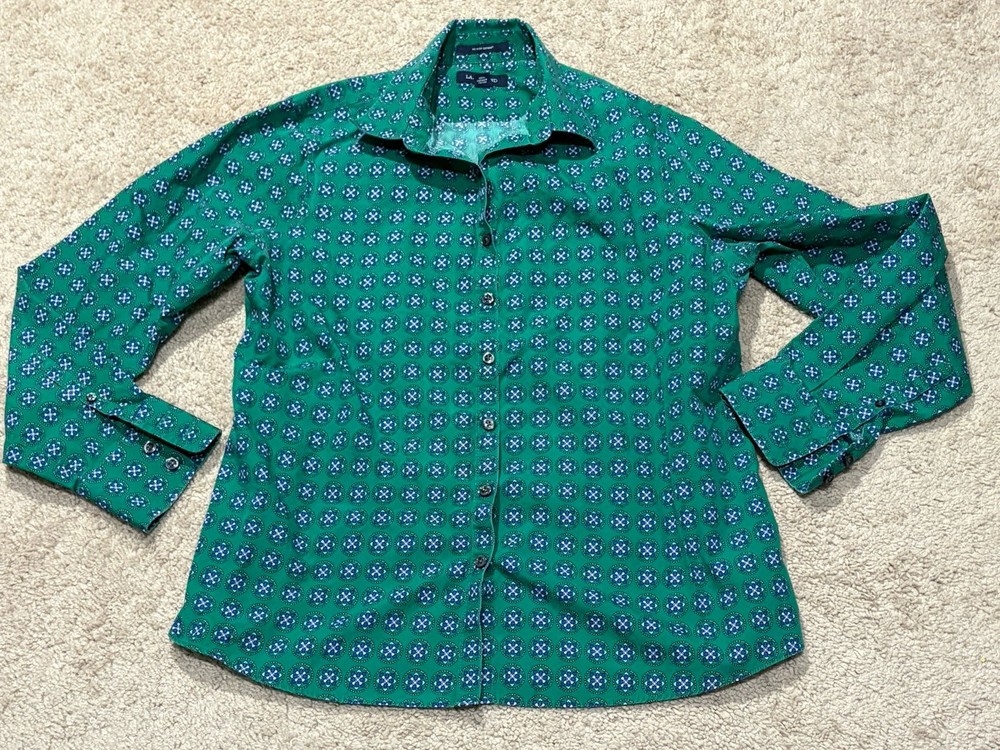 Lands' End Womens Shirt Petite Size 8 Multicolor Print Non Iron Supima Classic