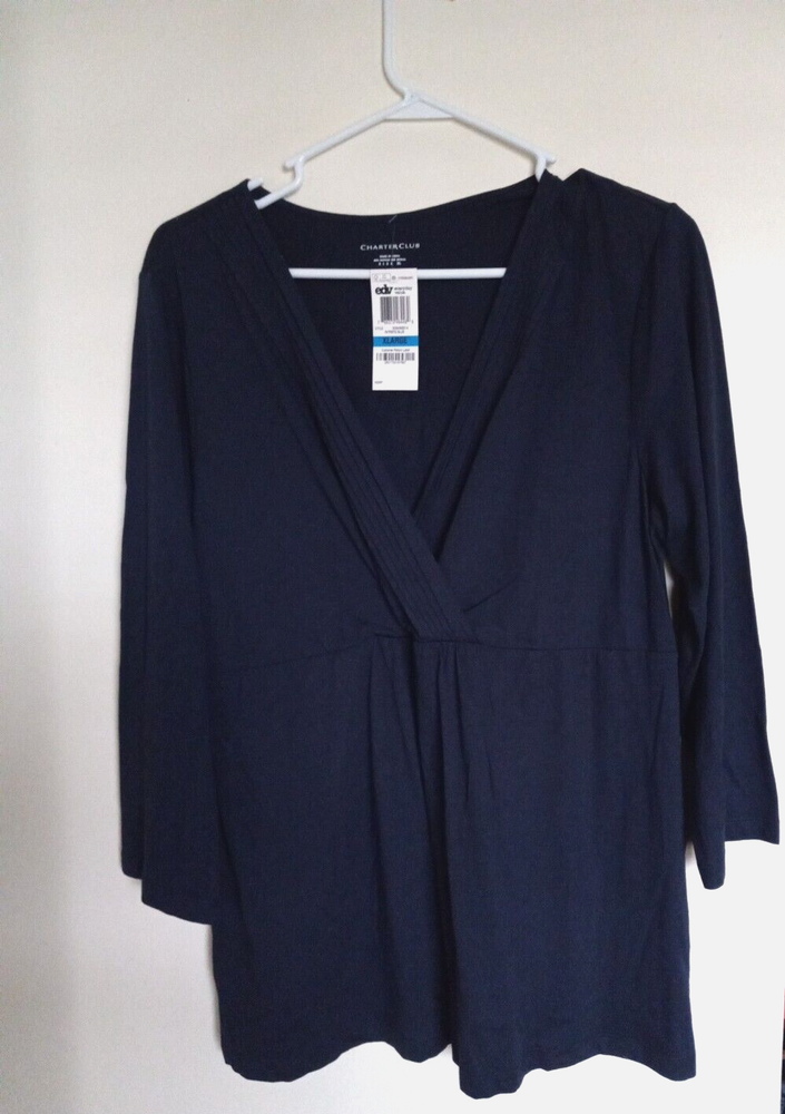 NWT. Charter Club NAVY Faux Wrap Blouse. Long Sleeves. Size XL NEW