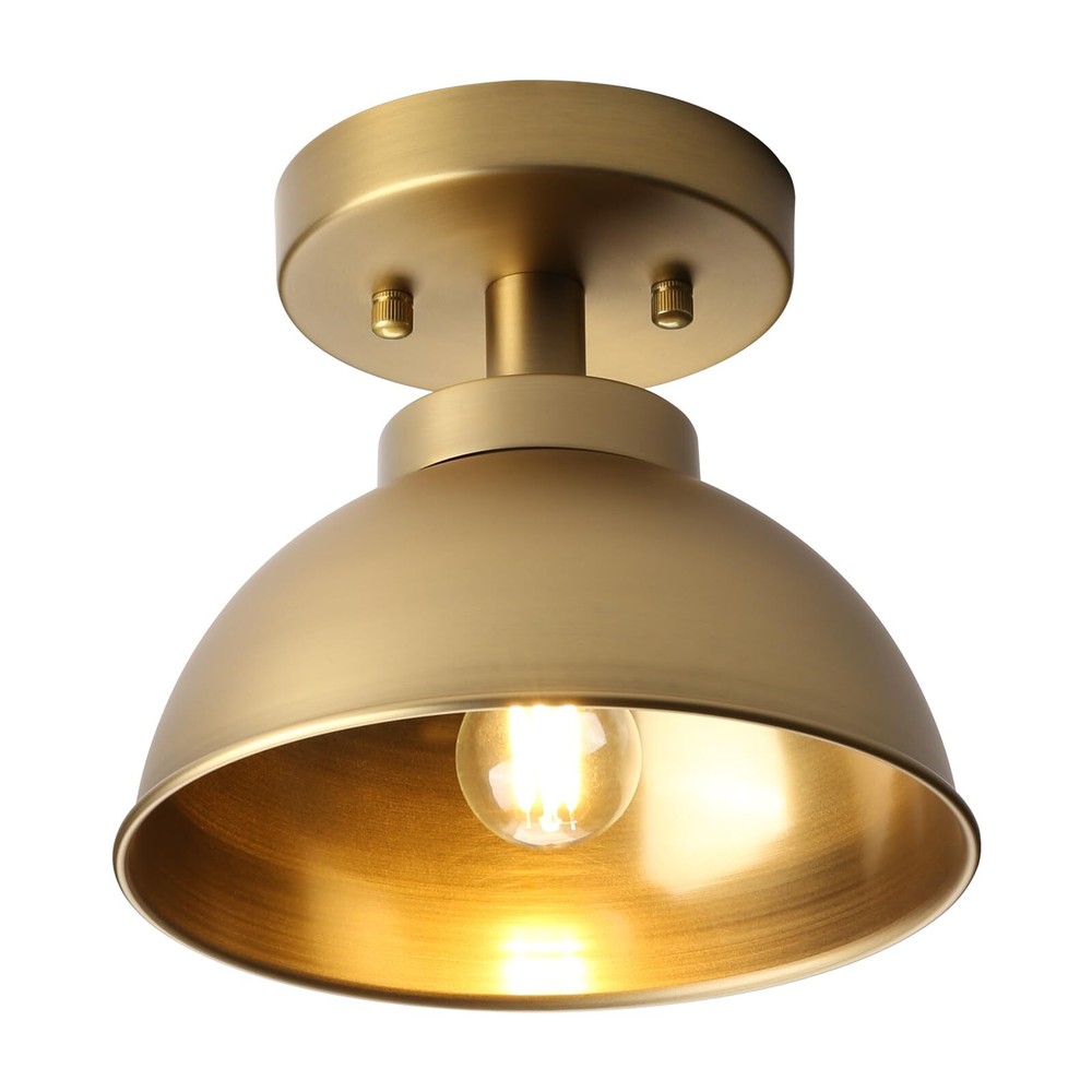 Vintage Brass Metal Flush Mount Ceiling Light Fixture