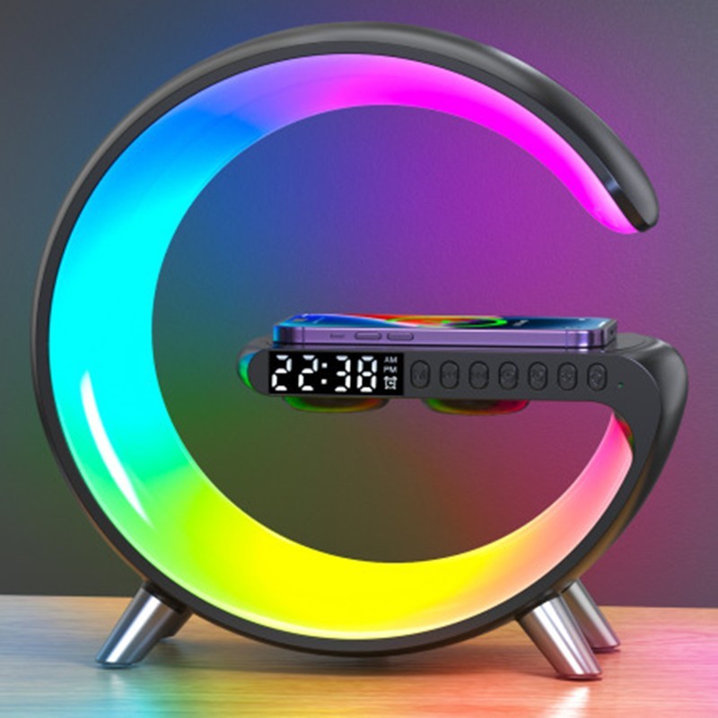 G Shaped LED Lamp Bluetooth Speaker Wireless Charger RGB Night Light Alarm Clock
