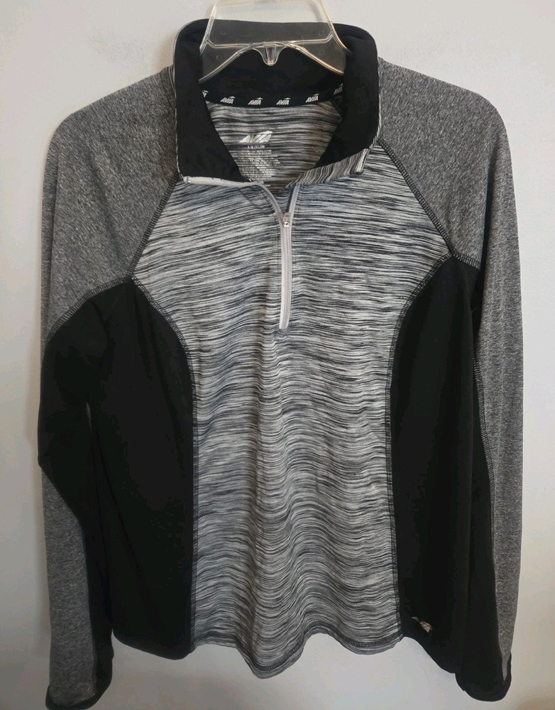 Avia Women’s Large 12-14 Quarter Zip Pullover Athletic Top Gray Black Activewear