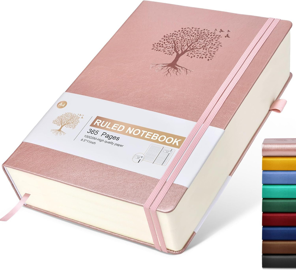 A4 Lined Journal Notebook, 365 Pages, Pink Hardcover, 100Gsm Thick Paper