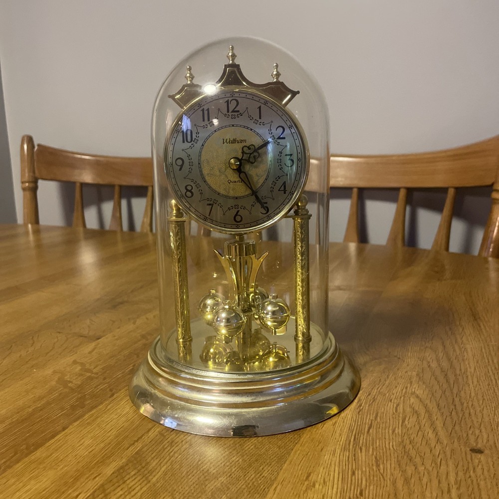 Waltham Quartz Glass Dome Spinning Desk Shelf Clock Made In West Germany