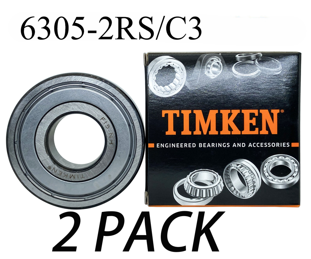 Timken 6305-2RS/C3 Double Seal Ball Bearing 25x62x17mm 2-Pack Metal NEW