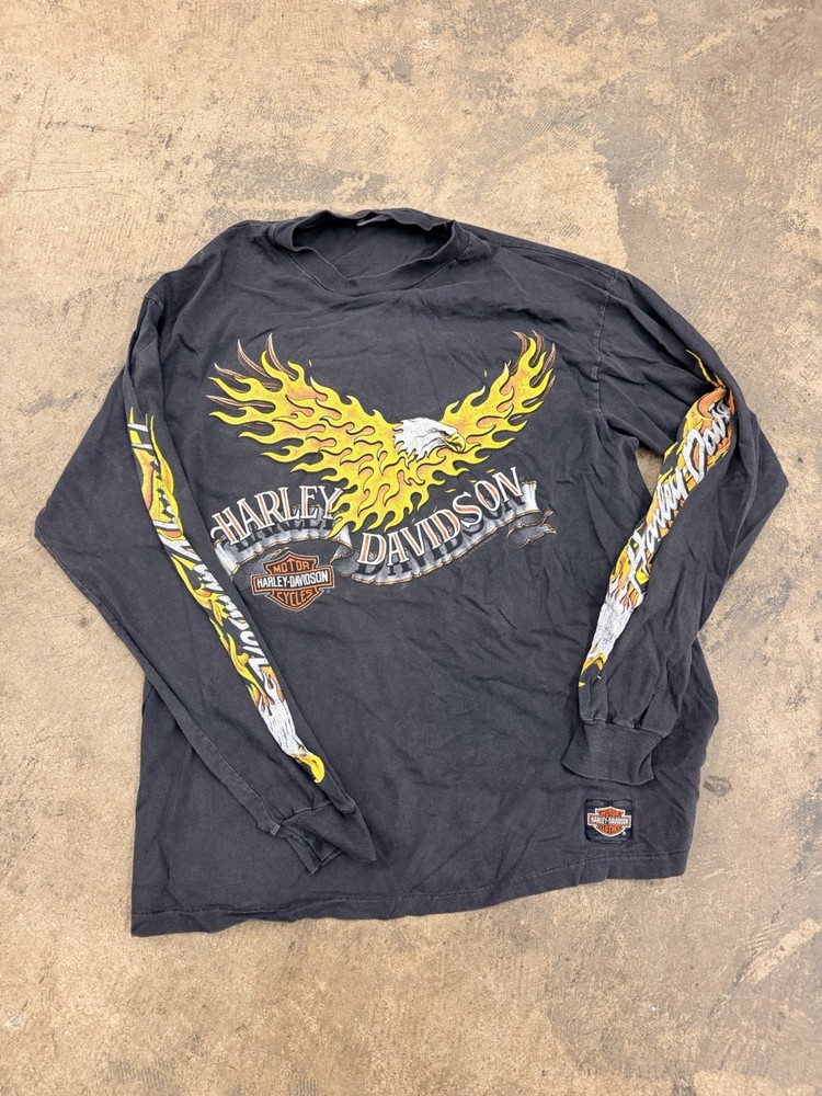 1992 90s Vintage Harley Davidson Eagle Flames Long Sleeve Shirt Large
