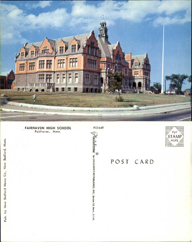 Fairhaven High School Fairhaven MA vintage 1970s unused chrome postcard