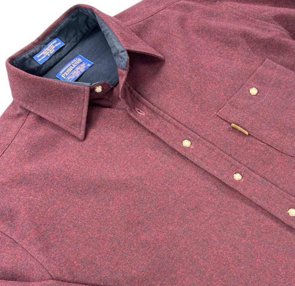 VINTAGE Pendleton Shirt Mens L Large Maroon 100% Virgin Wool USA Elbow Patches