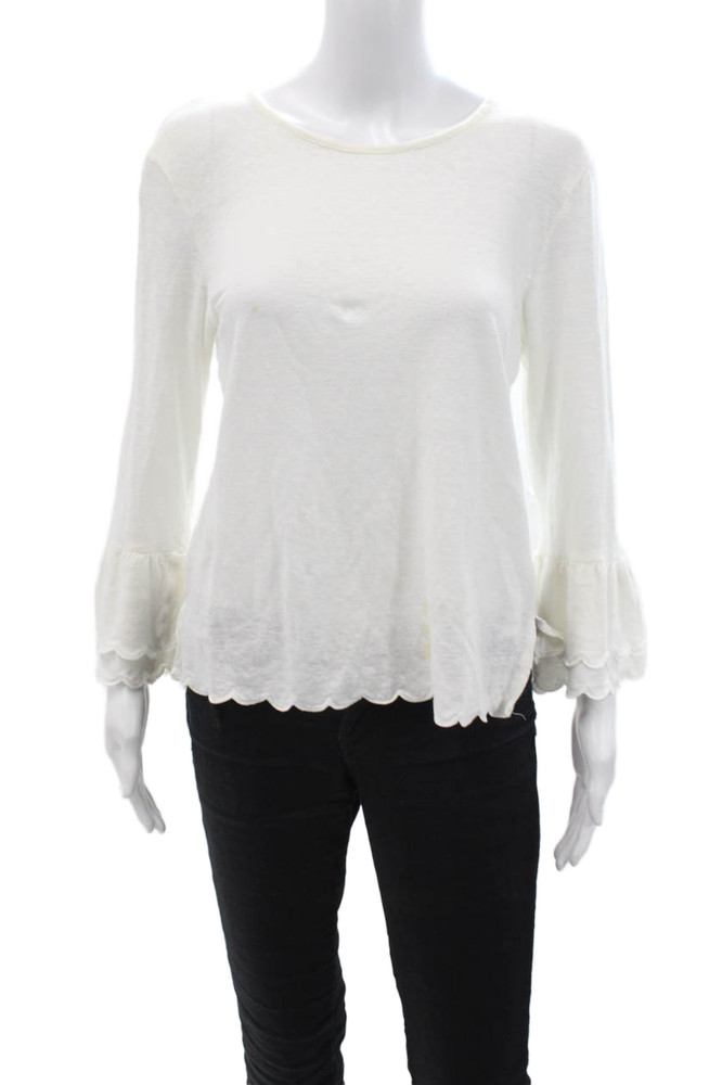 Frame Women Basic Linen Blouse White Long Sleeve Round Neck Size MFree Shipping in US $100+ Orders | $6.95 Orders Below