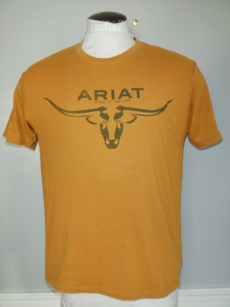 Men's ARIAT Sz L Orange Short Sleeved Cotton Blend Crewneck T-Shirt