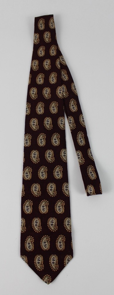 Bill Blass Tie Men’s Black Label Silk Burgundy Gold Paisley 58