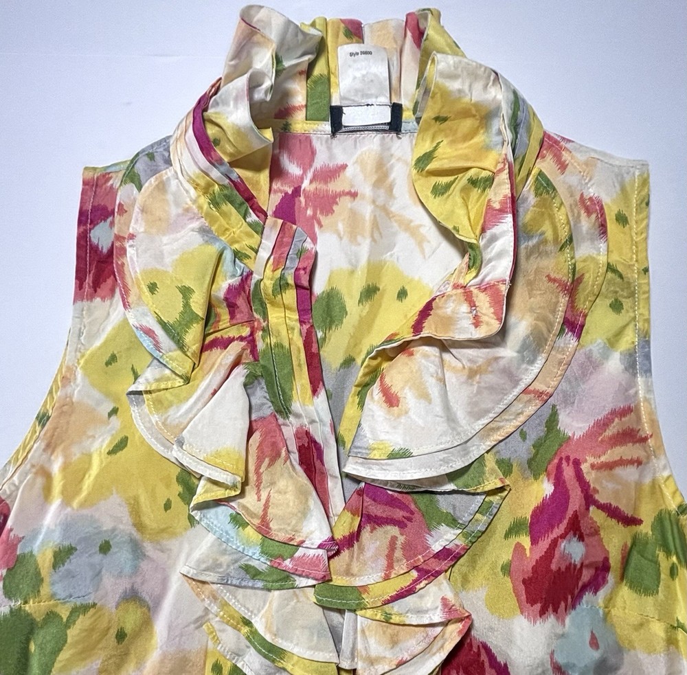 J.Crew 100% Silk Floral Sleeveless Blouse Women’s Size 0 Ruffle Neck Top