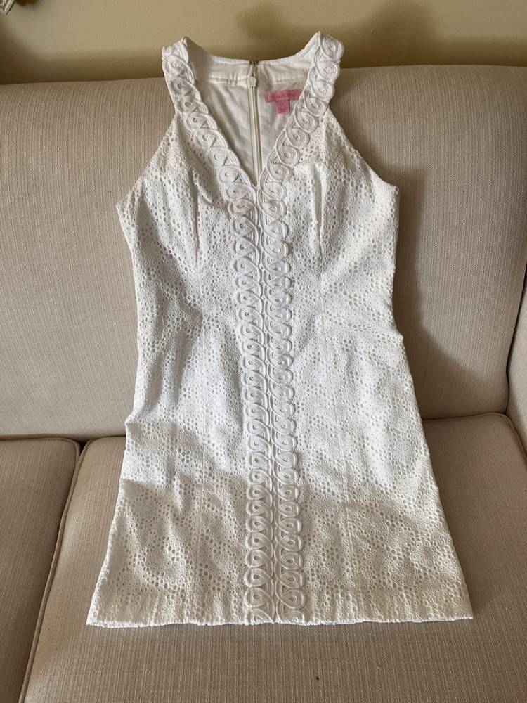 Lilly Pulitzer Ashlyn Dress Resort White Striped Eyelet Size 0