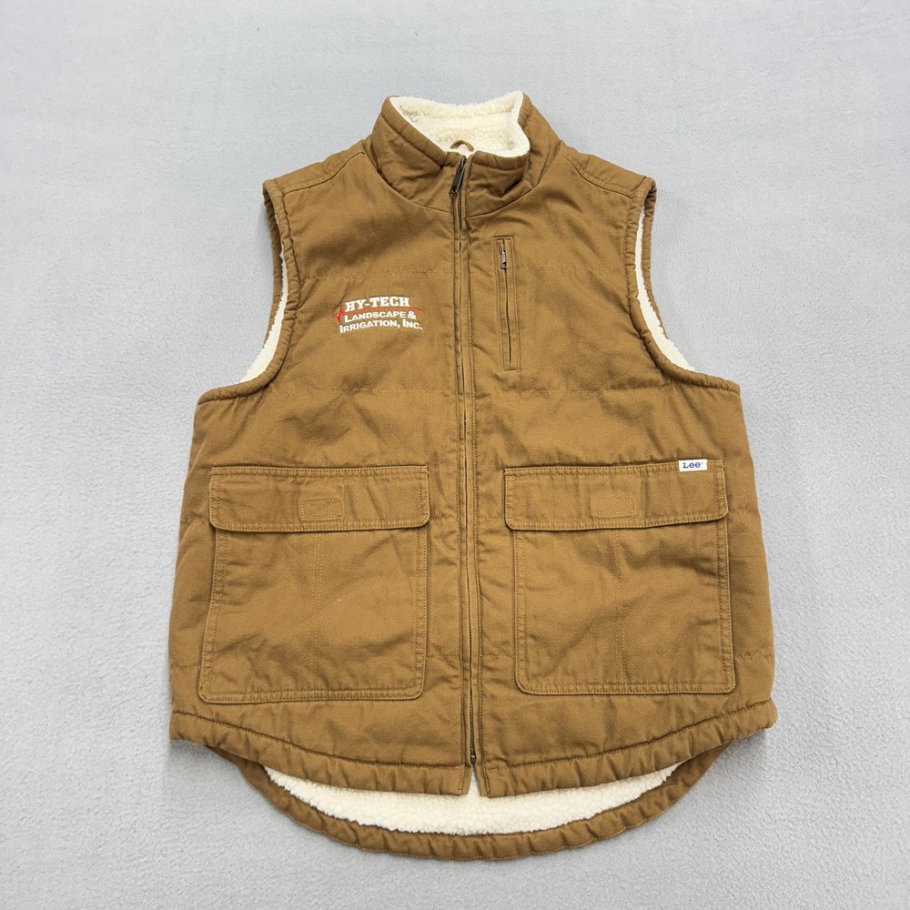 Lee Workwear Vest Mens Small Brown Canvas Sherpa Lined Quilted Full Zip Pockets