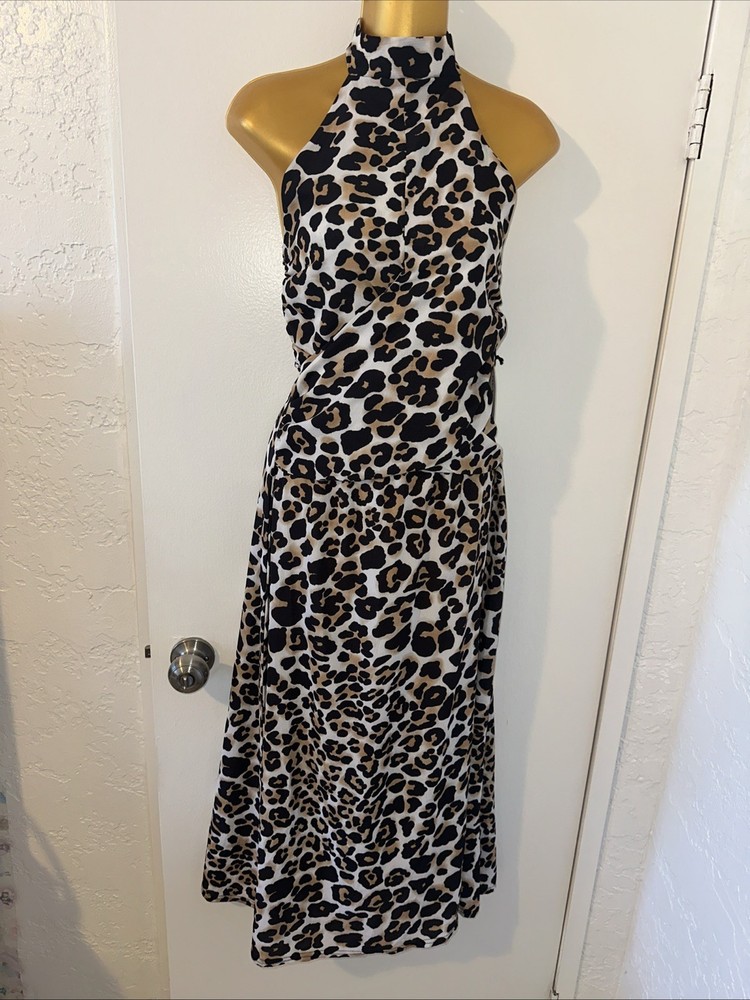 Leopard Print Maxi Dress High Neckline New With Tag Size Small