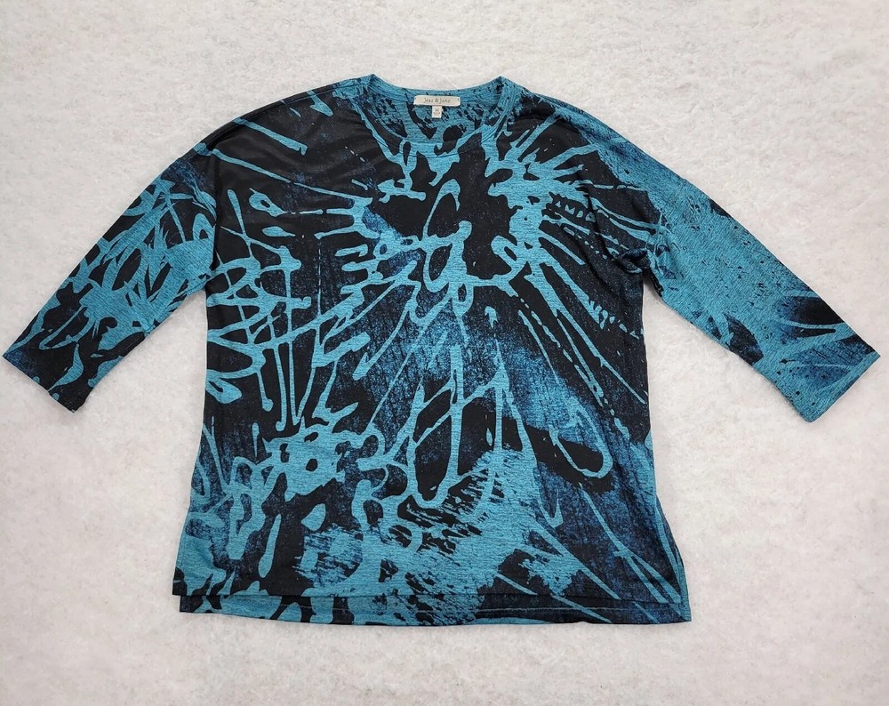 Jess Jane Pop Over Shirt Tunic Graphic Abstract Sz M Stretch 3/4 Sleeve-image
