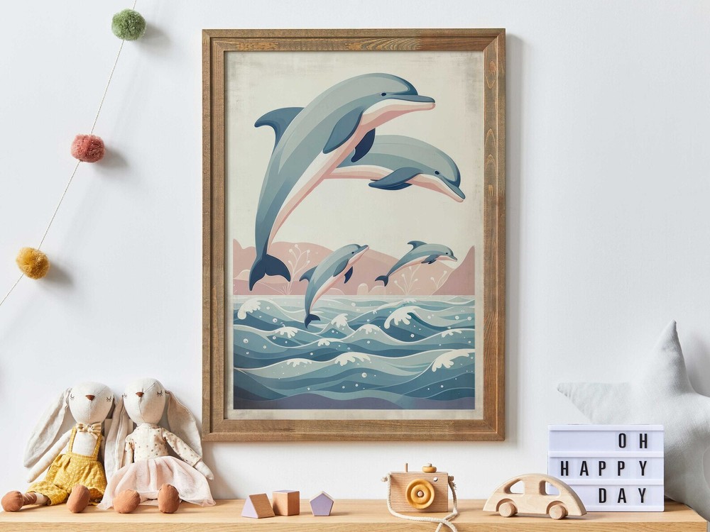 Jumping Dolphins Nursery Print Dolphin Nursery Decor Sea Animal Nursery Print