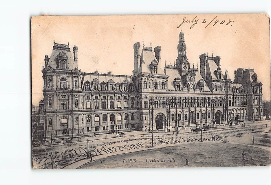 Postcard Paris France Hotel de Ville City Hall French Architecture Vintage View