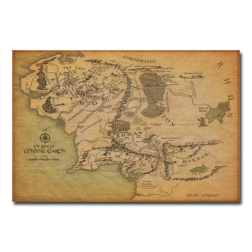 74823 The Lord of the Rings Movie Map of Mile Earth Wall Print Poster US