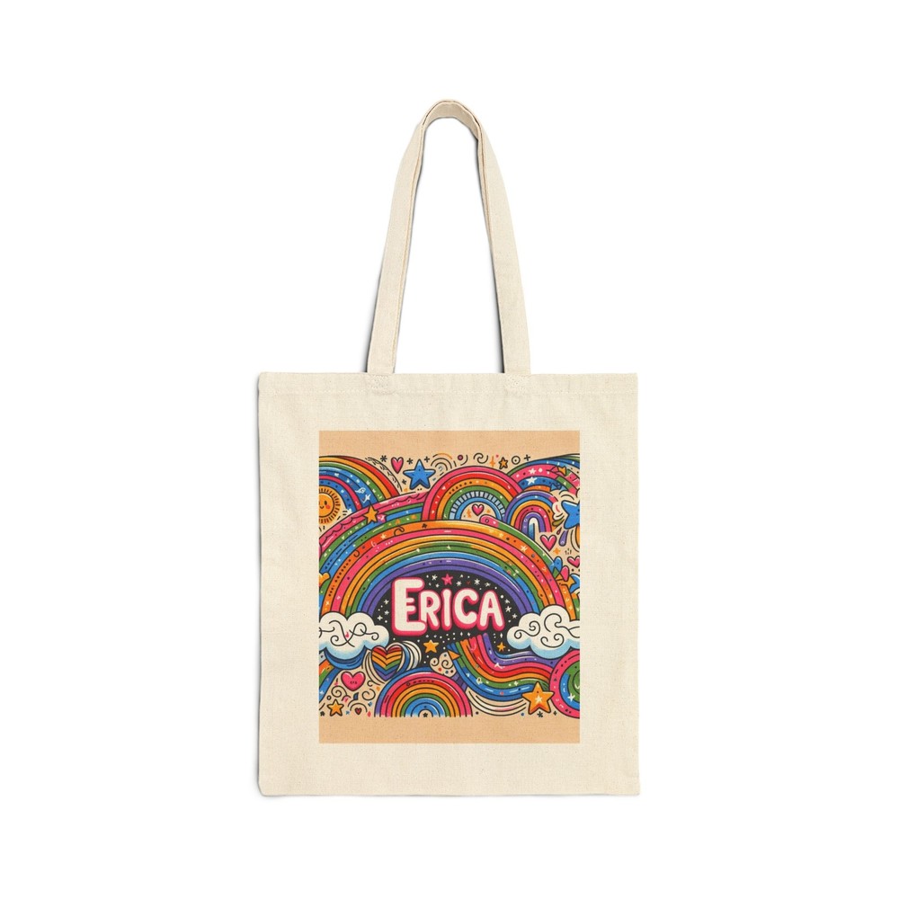 Personalized Cotton Canvas Tote Bag for ERICA - Bright Fun Design with 5 Color Options