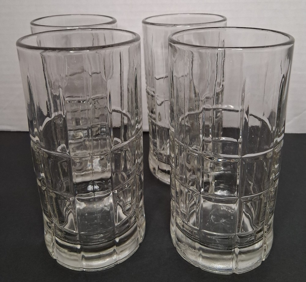 4 Anchor Hocking Clear Glass Tartan - Manchester Ice Tea Glasses 16 oz Vintage