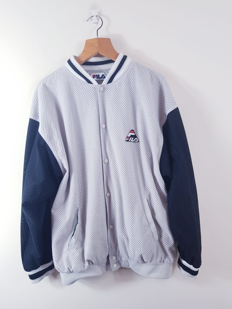 FILA Vintage Black Grey Lined Zip Up Button Nylon Soft Shell Jacket Men’s L