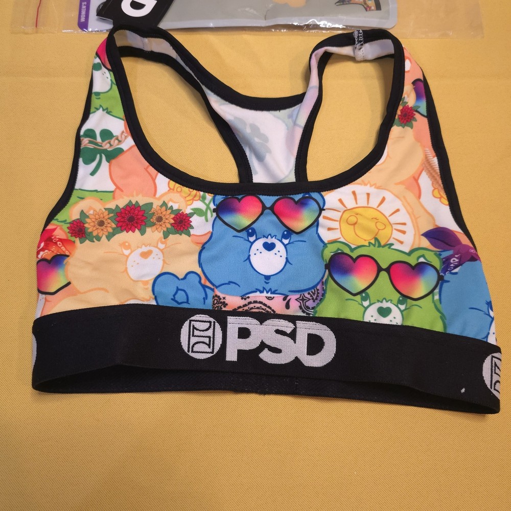 PSD Women's Care Bears Sports Bra X-Small XS Bearchella Colorful Rainbow New