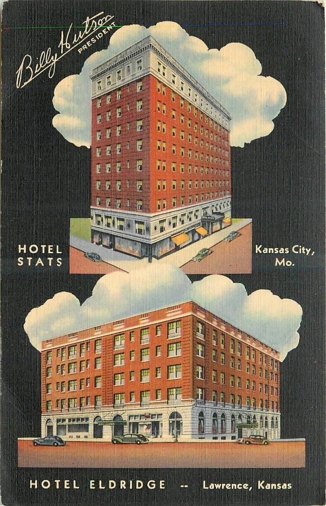 1940s Lawrence Kansas Hotel Stats Eldridge occupation Teich Postcard 26-4077