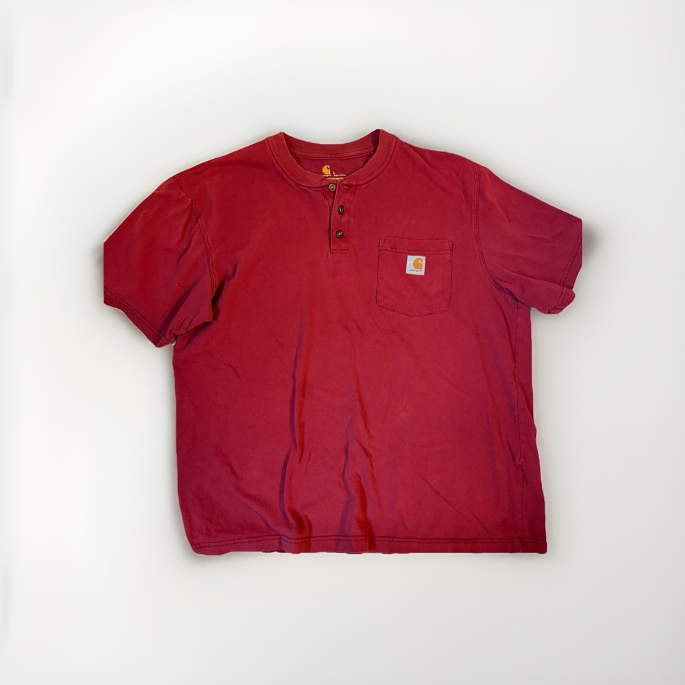 Carhartt Mens Original Fit Henley Short Sleeve T Shirt Pocket Burgundy Size L