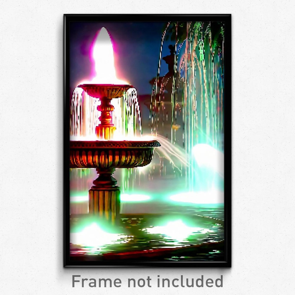 Pixel Art Poster - Haunting Fountain (8 Bit Psychedelic Trippy Video Game Print)