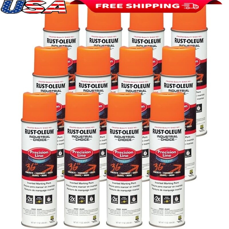 Inverted Water Based Fast Dry Marking Spray Paint 12 Pack Orange Durable Lines
