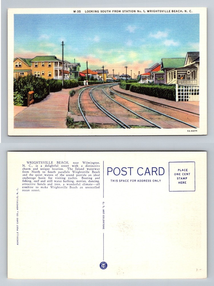 Wrightsville Beach NC-North Carolina Station No 1 Tracks Resort Vintage Postcard